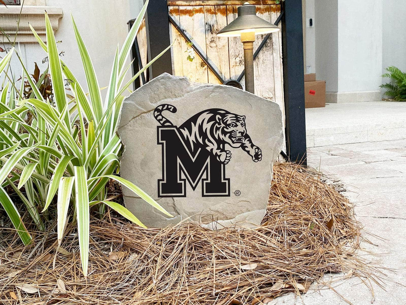 Decorative University of Memphis Tigers logo marker stone.