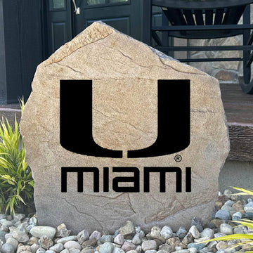 Officially licensed University of Miami Logo Stone featuring the iconic Miami Hurricanes logo engraved directly into the stone surface. This decorative garden stone adds school spirit and curb appeal to front yards, patios, gardens, and entryways.
