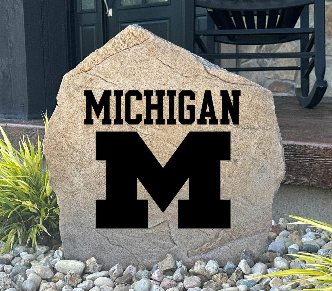 University of Michigan logo stone featuring the bold block M, perfect for fan décor.