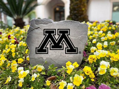 Engraved Golden Gophers logo stone for outdoor landscaping