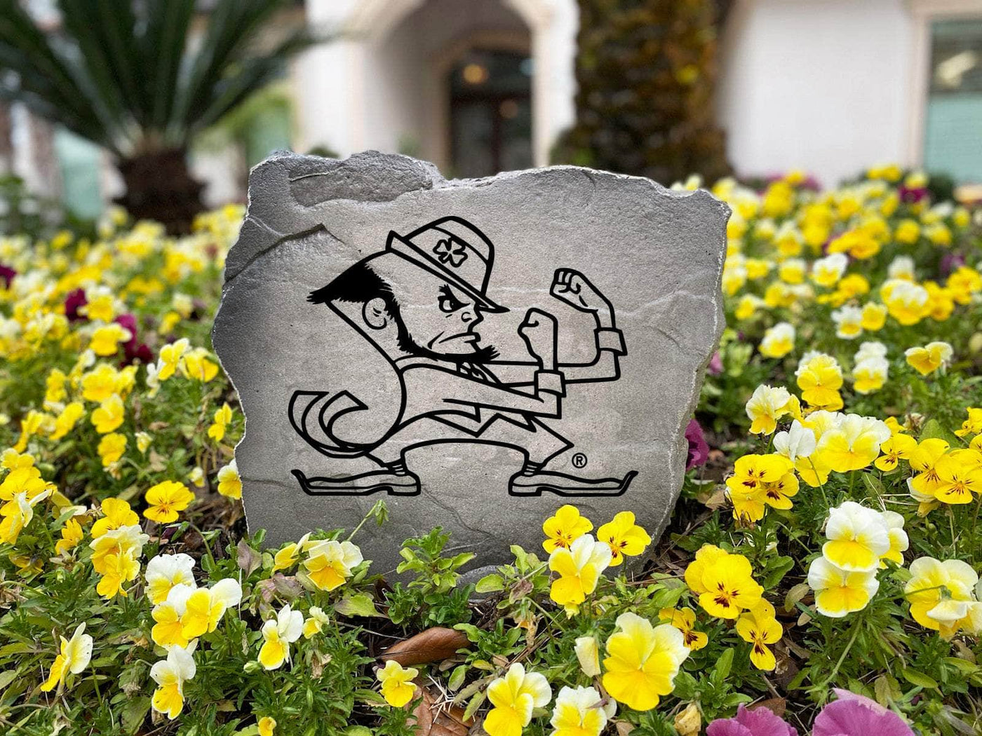 Unique team pride stone featuring Fighting Irish mascot, perfect for gifting or décor.