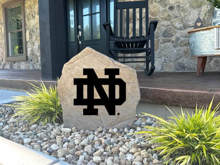 Bold university logo stone representing Notre Dame, ideal gift for sports lovers.