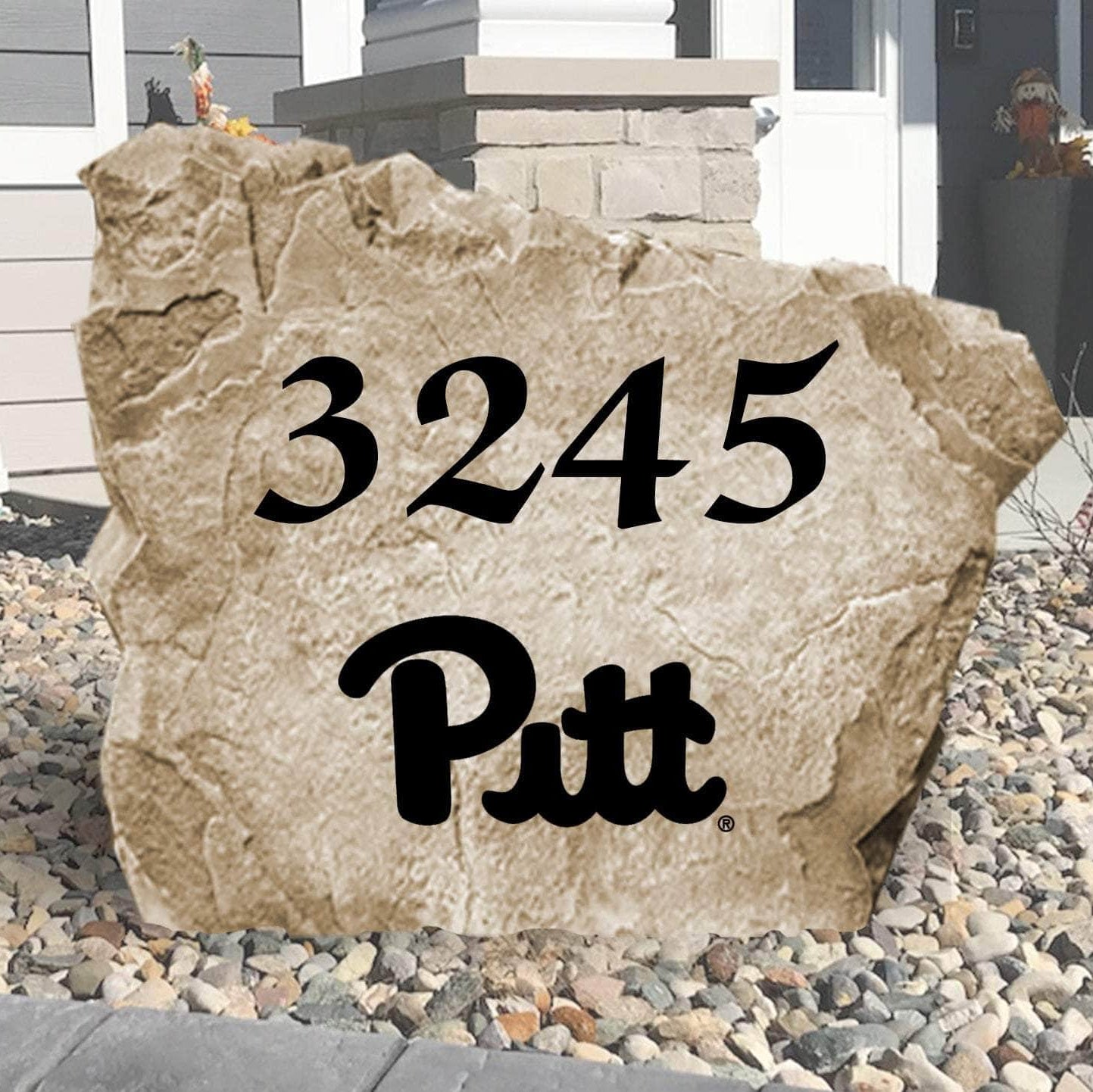 Officially licensed University of Pittsburgh Address Stone personalized with your house numbers and engraved directly into durable stone. This custom address marker showcases Panthers pride while adding lasting curb appeal to your home.