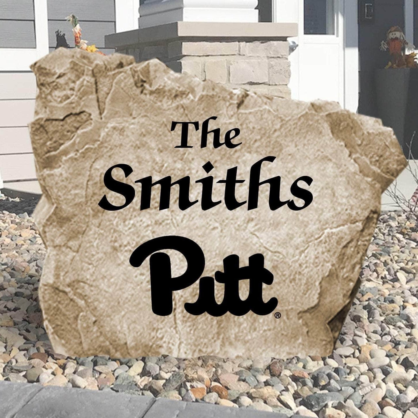 Officially licensed University of Pittsburgh Name Stone personalized with your family name and engraved directly into premium stone. This custom outdoor décor celebrates Panthers pride while creating a welcoming entrance to your home.
