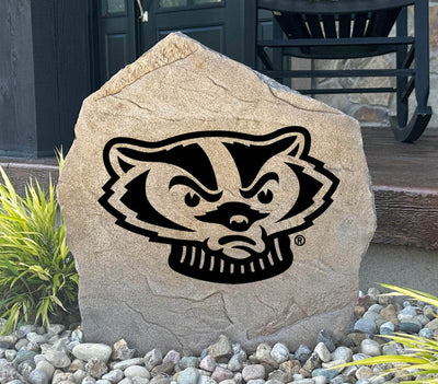 University of Wisconsin stone featuring engraved Bucky Badger mascot for fans.