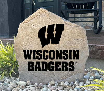 Engraved University of Wisconsin stone featuring the bold W and Badgers team name.