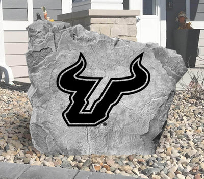 Outdoor garden rock featuring USF Bulls team logo