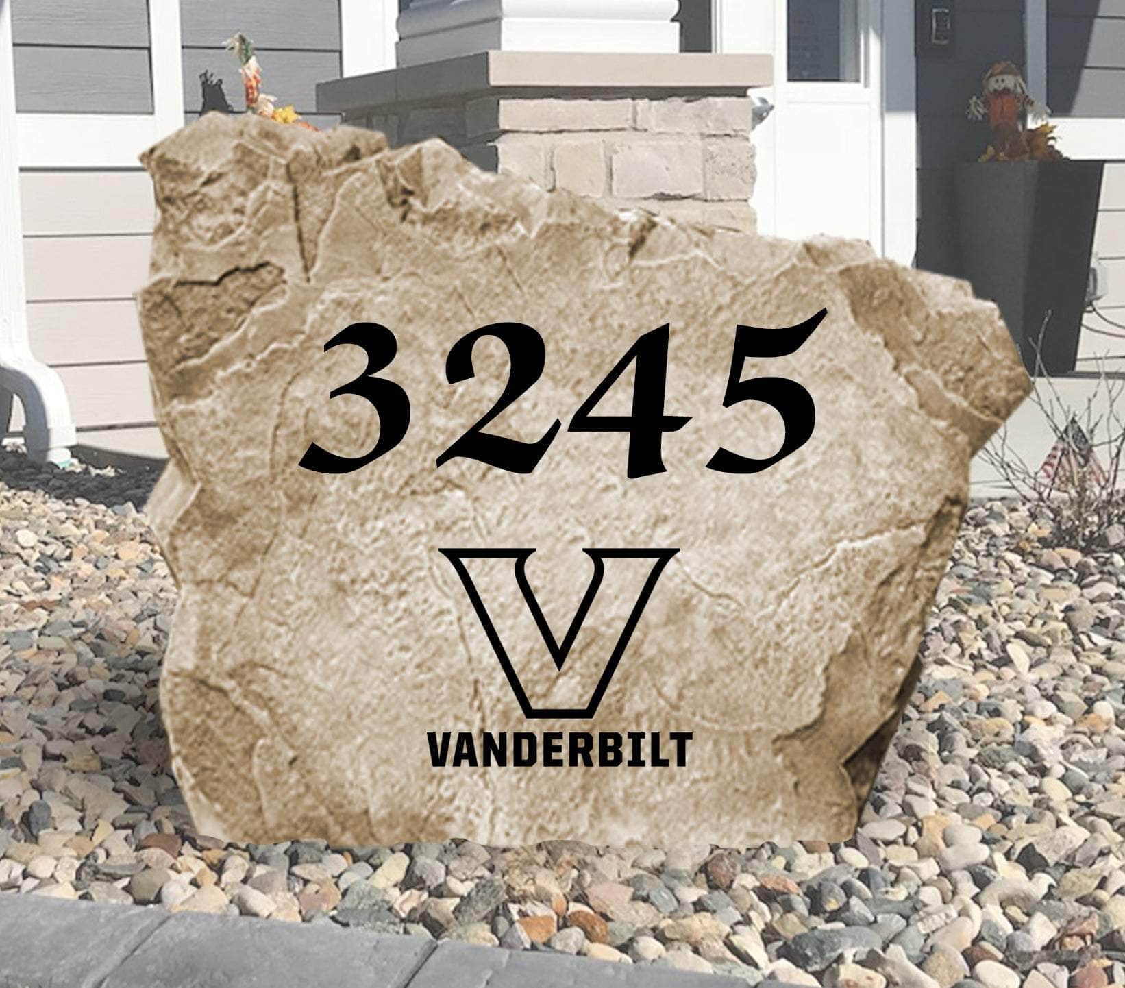 Officially licensed Vanderbilt University Address Stone personalized with your house numbers and engraved directly into durable stone. This custom address marker showcases Commodores pride while adding lasting curb appeal to your home.