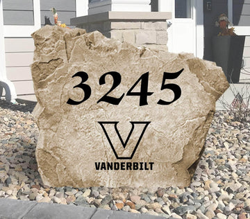 Officially licensed Vanderbilt University Address Stone personalized with your house numbers and engraved directly into durable stone. This custom address marker showcases Commodores pride while adding lasting curb appeal to your home.