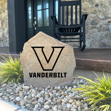 Decorative Vanderbilt Commodores garden stone featuring the official university logo permanently engraved into durable stone. An eye-catching addition to patios, fan spaces, outdoor kitchens, and landscape borders.