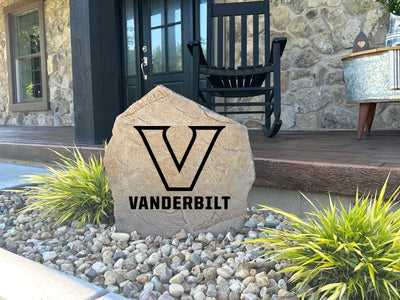 Durable outdoor rock with engraved Vanderbilt University logo