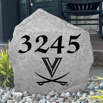Custom University of Virginia Address Stone featuring the official Cavaliers logo and personalized house numbers. A stylish way to display your address in front yards, driveways, gardens, and landscaped entryways.