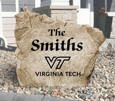 Engraved Virginia Tech Hokies name stone for outdoor landscaping