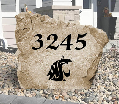 Washington State University address stone with engraved WSU Cougars logo