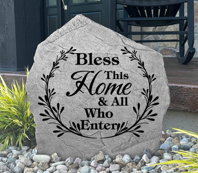 Outdoor decorative rock with home blessing message