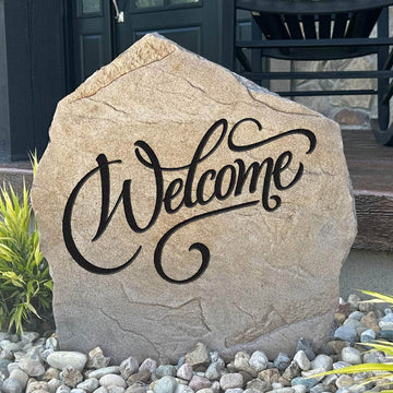 Welcome engraved stone creating a warm first impression while enhancing front gardens, walkways, porches, and beautifully landscaped entryways.