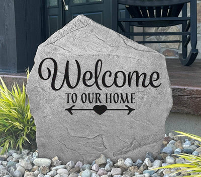 Engraved Welcome To Our Home stone, perfect for porch or entryway décor