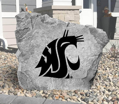Outdoor decorative rock featuring Washington State University logo