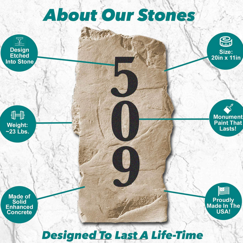 Premium engraved stone designed and made in the USA, featuring permanent artwork carved directly into the stone surface. Ideal for front yards, gardens, patios, and entryways, these stones provide timeless curb appeal and lasting durability.