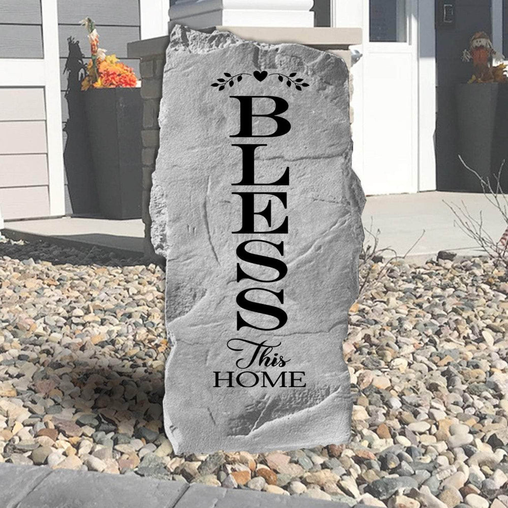 Bless This Home engraved garden stone offering a heartfelt welcome while adding timeless charm to front yards, flower beds, and entryway landscaping.