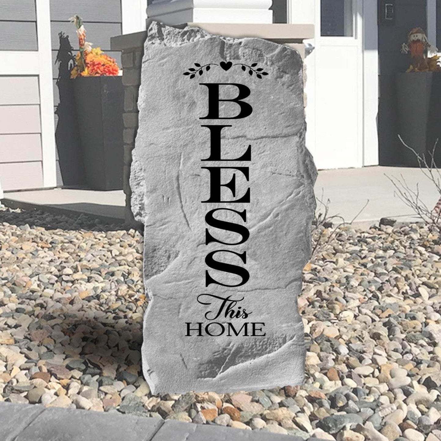 Bless This Home engraved garden stone offering a heartfelt welcome while adding timeless charm to front yards, flower beds, and entryway landscaping.