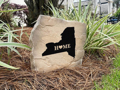State outline engraved on personalized garden rock