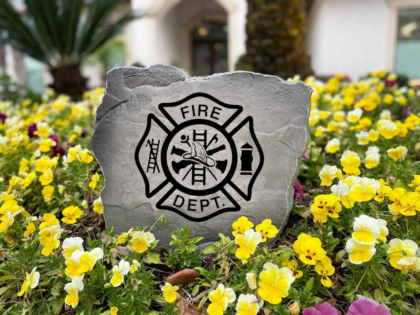 Fire department logo engraved stone for landscaping