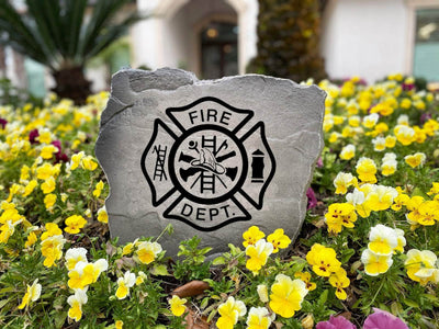 Fire department logo engraved stone for landscaping
