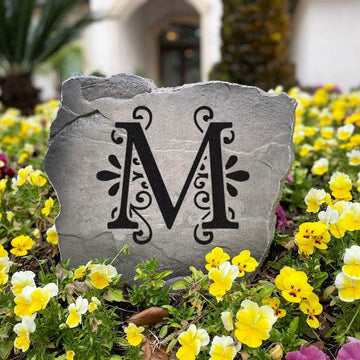 Decorative monogram landscape stone showcasing one engraved initial, perfect for enhancing curb appeal with a classic and sophisticated design.
