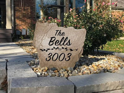 Durable name and address stone marker for front yard or porch display