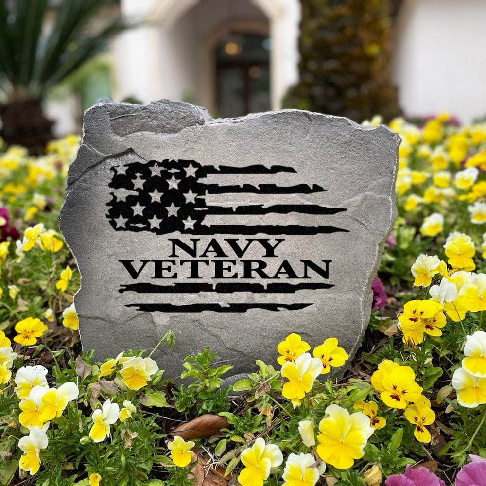 Handcrafted Veteran Flag lawn stone showcasing patriotic pride with premium engraved craftsmanship, perfect for memorial gardens and residential landscapes.