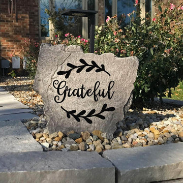 Weather-resistant Grateful outdoor monument designed to add warmth, positivity, and elegant style to residential landscaping throughout every season.