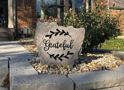 Personalized grateful rock with leaf engraving for home decor