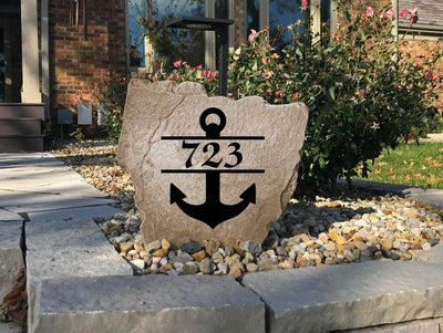 Durable engraved anchor rock with custom house number design