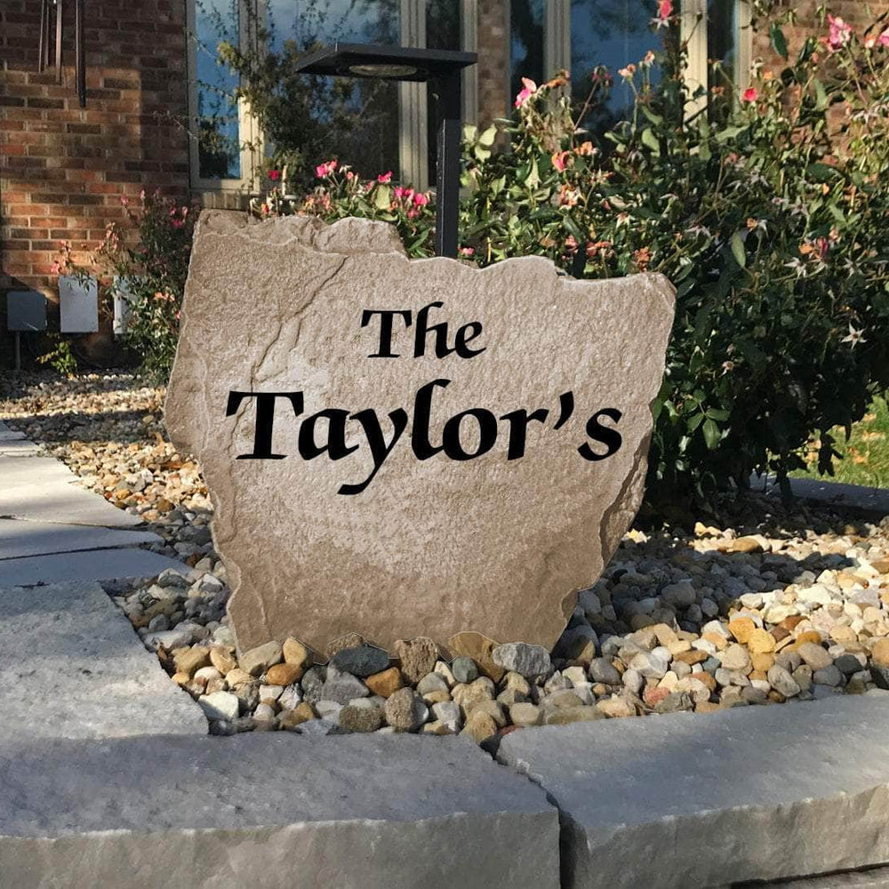 Handcrafted engraved Bold Name monument offering a timeless outdoor accent with bold typography and exceptional durability for every season.