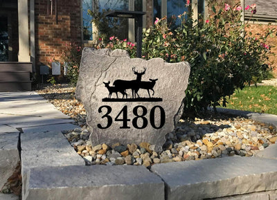 Durable engraved deer address stone for front yard or garden entry marker
