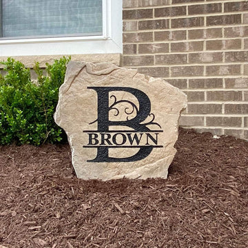 Weather-resistant Fancy Monogram garden marker designed to add refined character and personalized style to any home's outdoor living space.