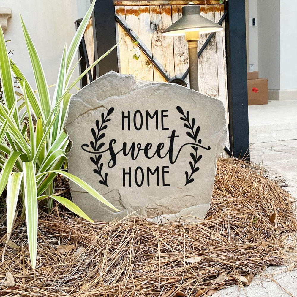 Classic Home Sweet Home landscape stone designed to complement flower beds, patios, and outdoor living spaces with a heartfelt message.