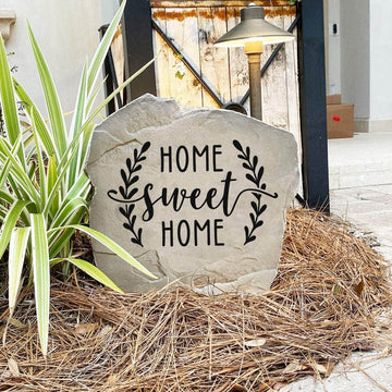 Classic Home Sweet Home landscape stone designed to complement flower beds, patios, and outdoor living spaces with a heartfelt message.