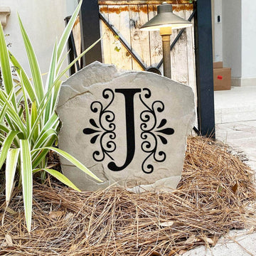 Weather-resistant personalized initial marker designed to complement residential landscapes with lasting beauty and premium outdoor craftsmanship.