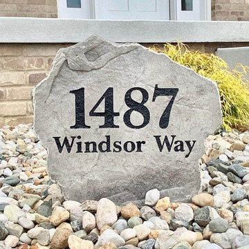 Classic custom address stone offering a sophisticated way to showcase your house numbers while adding timeless character to your property's exterior.