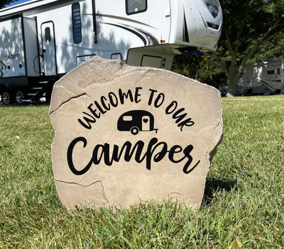 Custom outdoor camper welcome stone for RV and trailer lovers