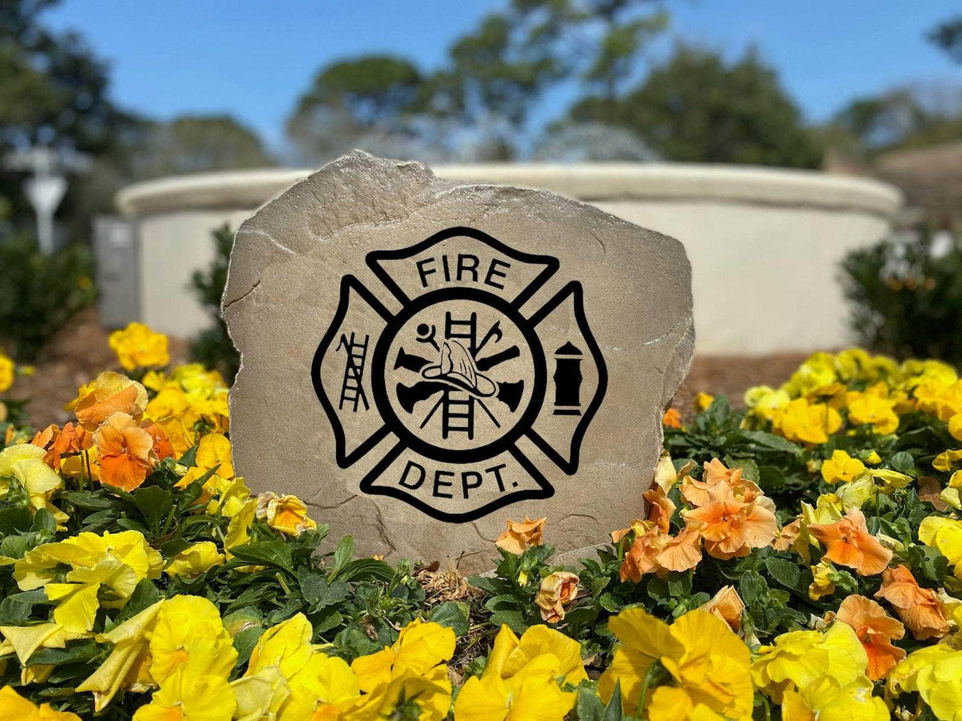 Rustic engraved firefighter stone gift for families