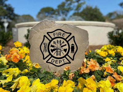 Rustic engraved firefighter stone gift for families