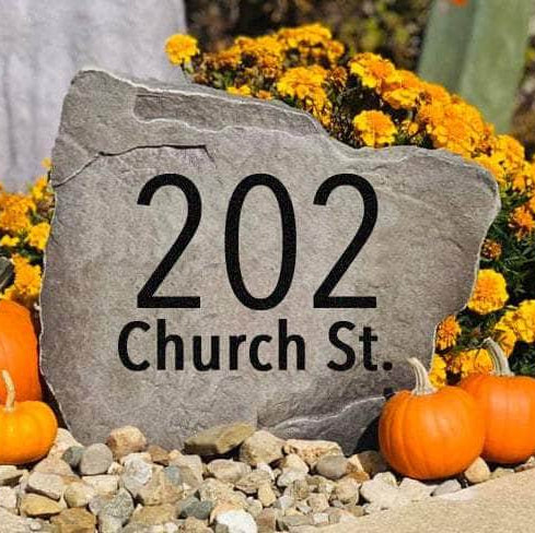 Contemporary address marker featuring precision-engraved street numbers, perfect for front yards, walkways, driveways, and modern home exteriors.