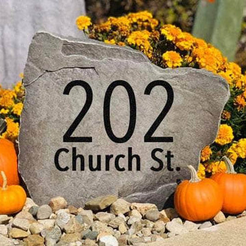 Contemporary address marker featuring precision-engraved street numbers, perfect for front yards, walkways, driveways, and modern home exteriors.