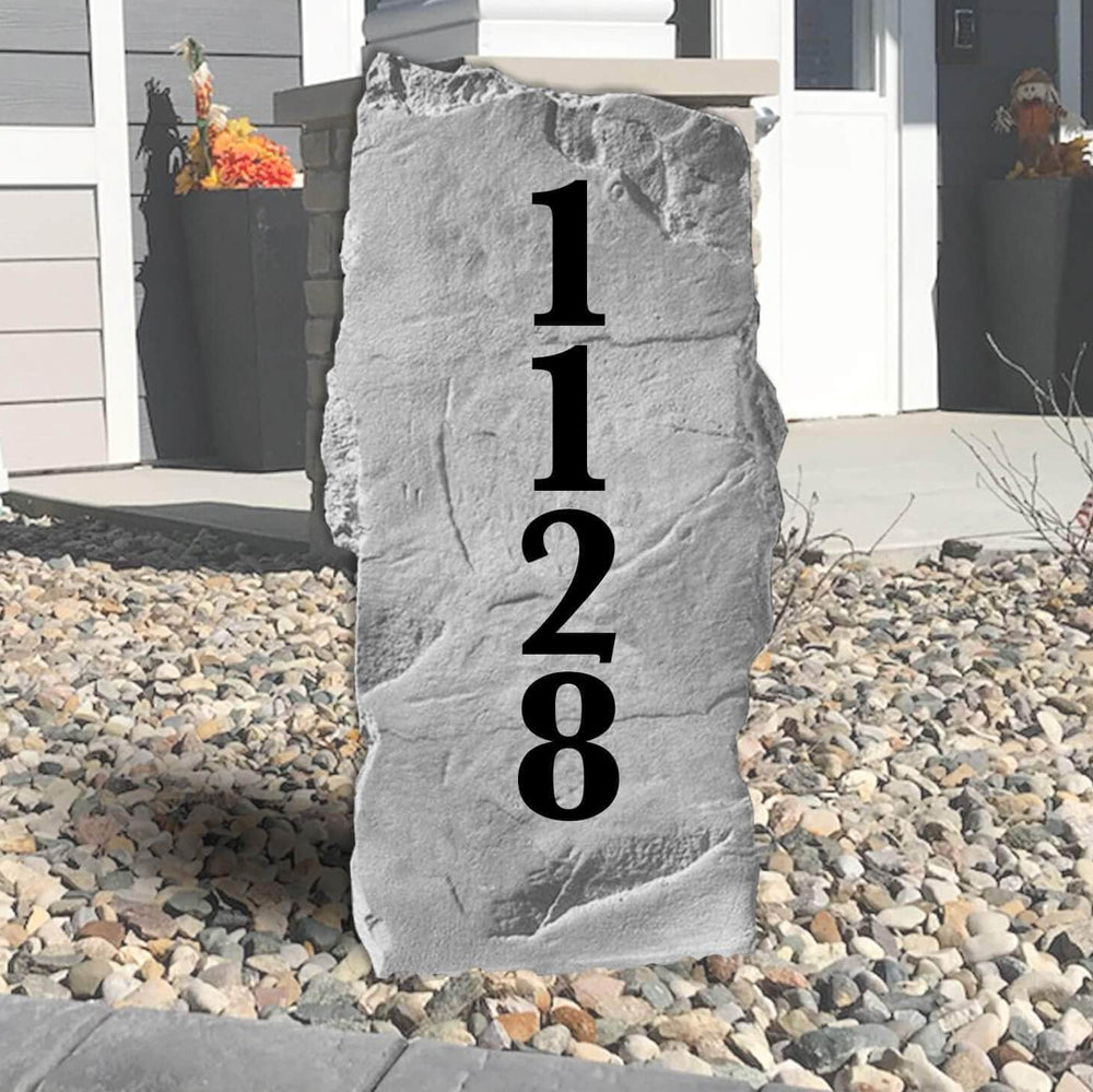 Tall engraved address plaque crafted from durable concrete, combining elegant curb appeal with highly visible home identification.
