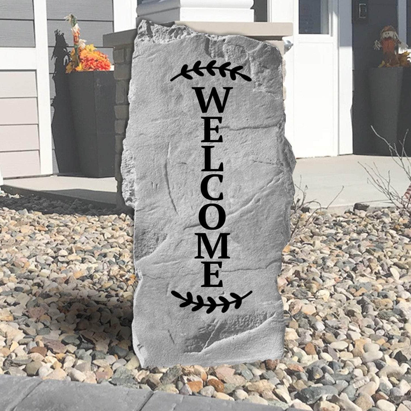 Tall welcome landscape plaque crafted from durable concrete, bringing timeless elegance and hospitality to your home's outdoor décor.