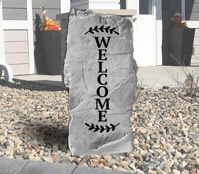 Rustic vertical welcome stone for garden or landscaping décor