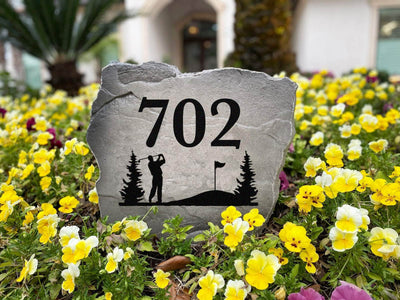 Decorative golf address stone perfect for golfers’ home entrance